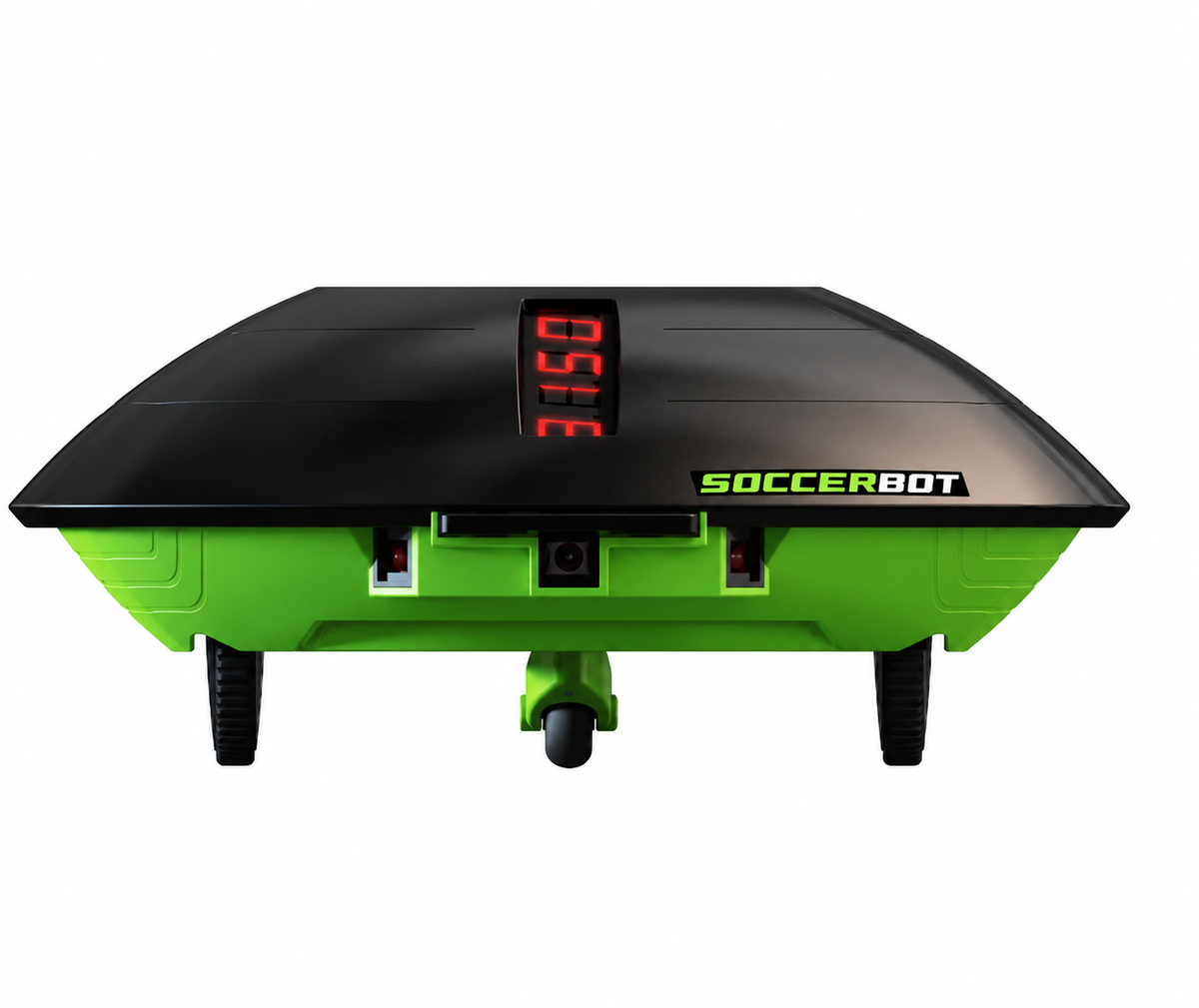 Soccer Bot vu de face, capteurs et roues